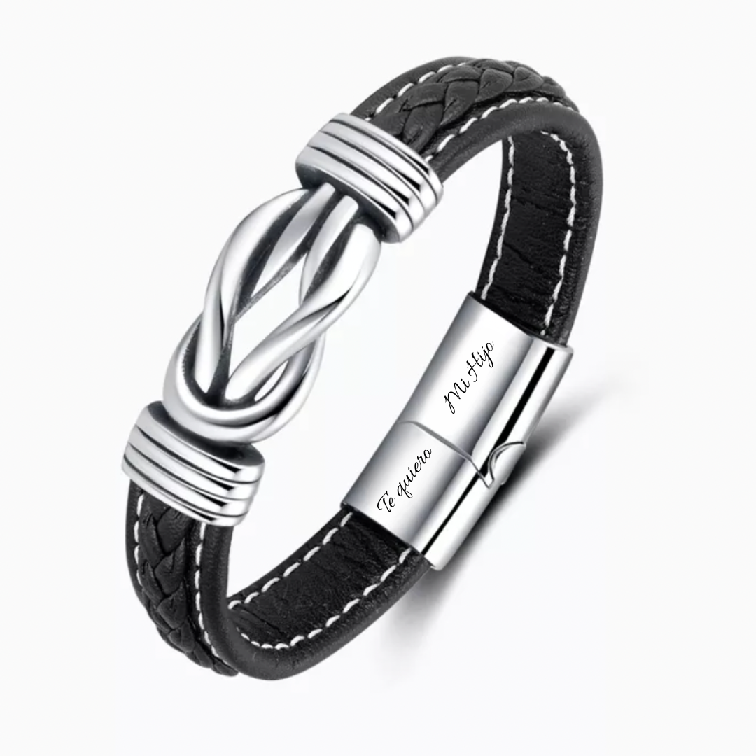 A mi hijo-Pulsera de Cuero Nudo Eterno de Acero Inoxidable con 2 Nombres Personalizados