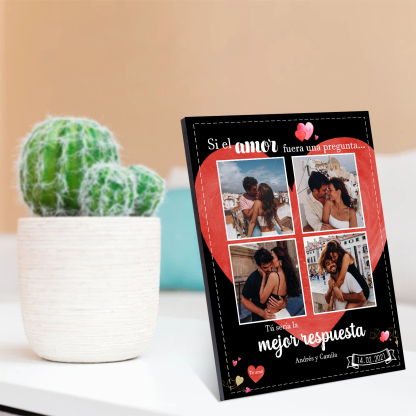 Lámina marco de madera para pareja 2 nombres personalizados con fecha y 4 fotos-Jessemade ES