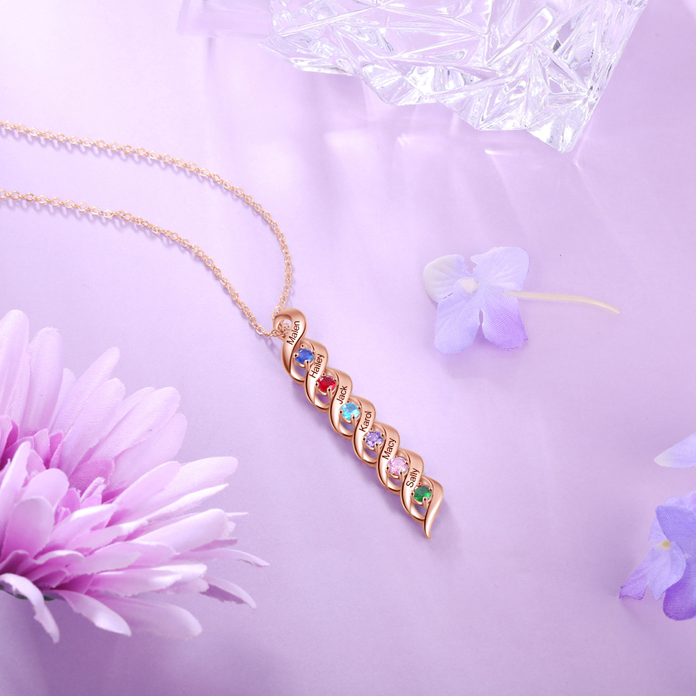 Collar de DNA 2-7 nombres y piedras personalizados-Jessemade ES