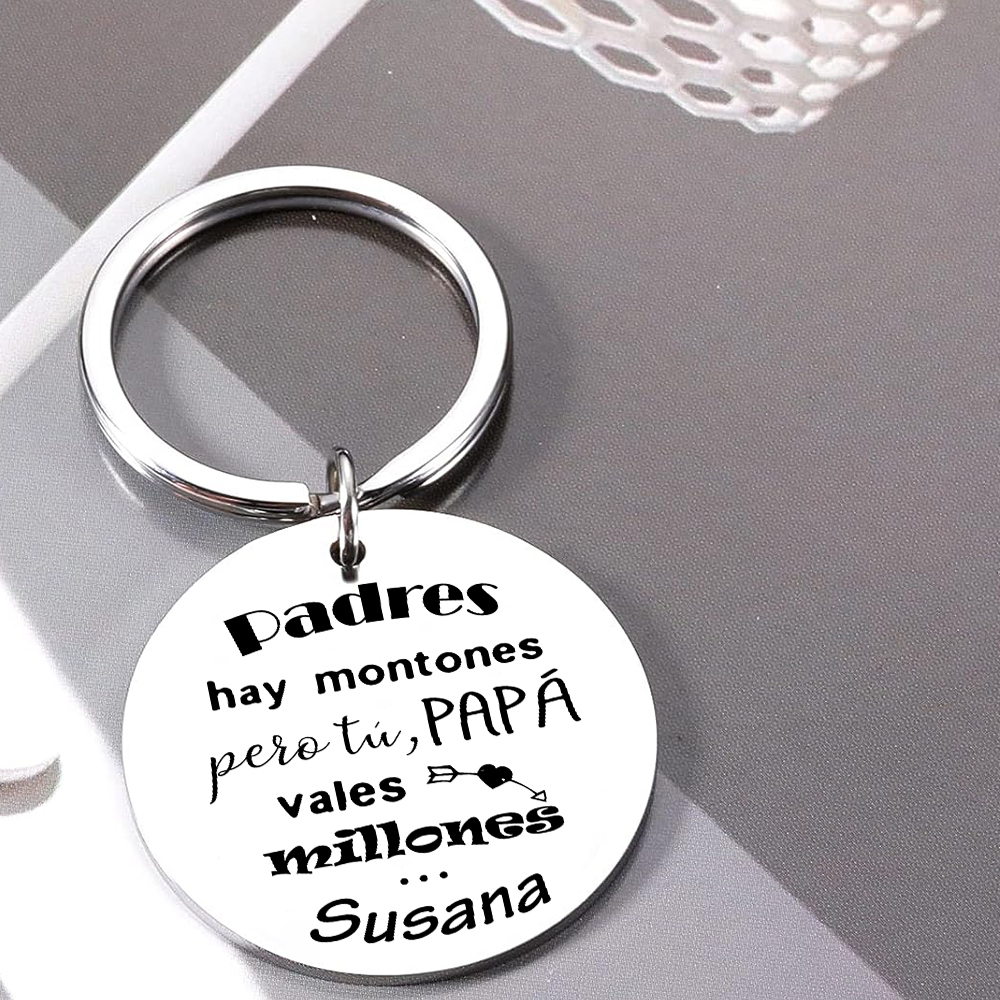 A mi papá-Llavero de placa redonda "papá, vales millones" personalizado con 1 nombre y 1 foto-Jessemade ES