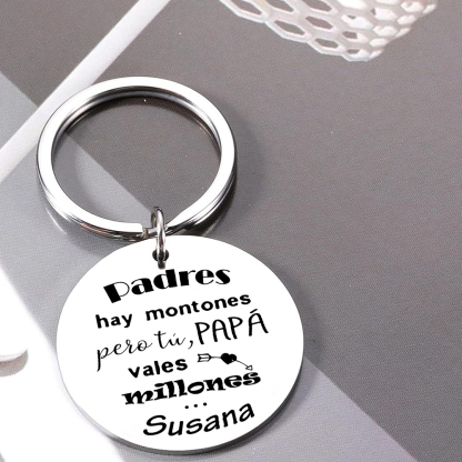 A mi papá-Llavero de placa redonda "papá, vales millones" personalizado con 1 nombre y 1 foto-Jessemade ES
