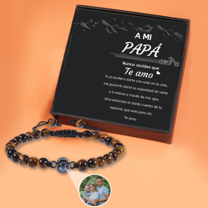 A mi papá-Pulsera de perlas con proyección de foto en color para hombre-Jessemade ES