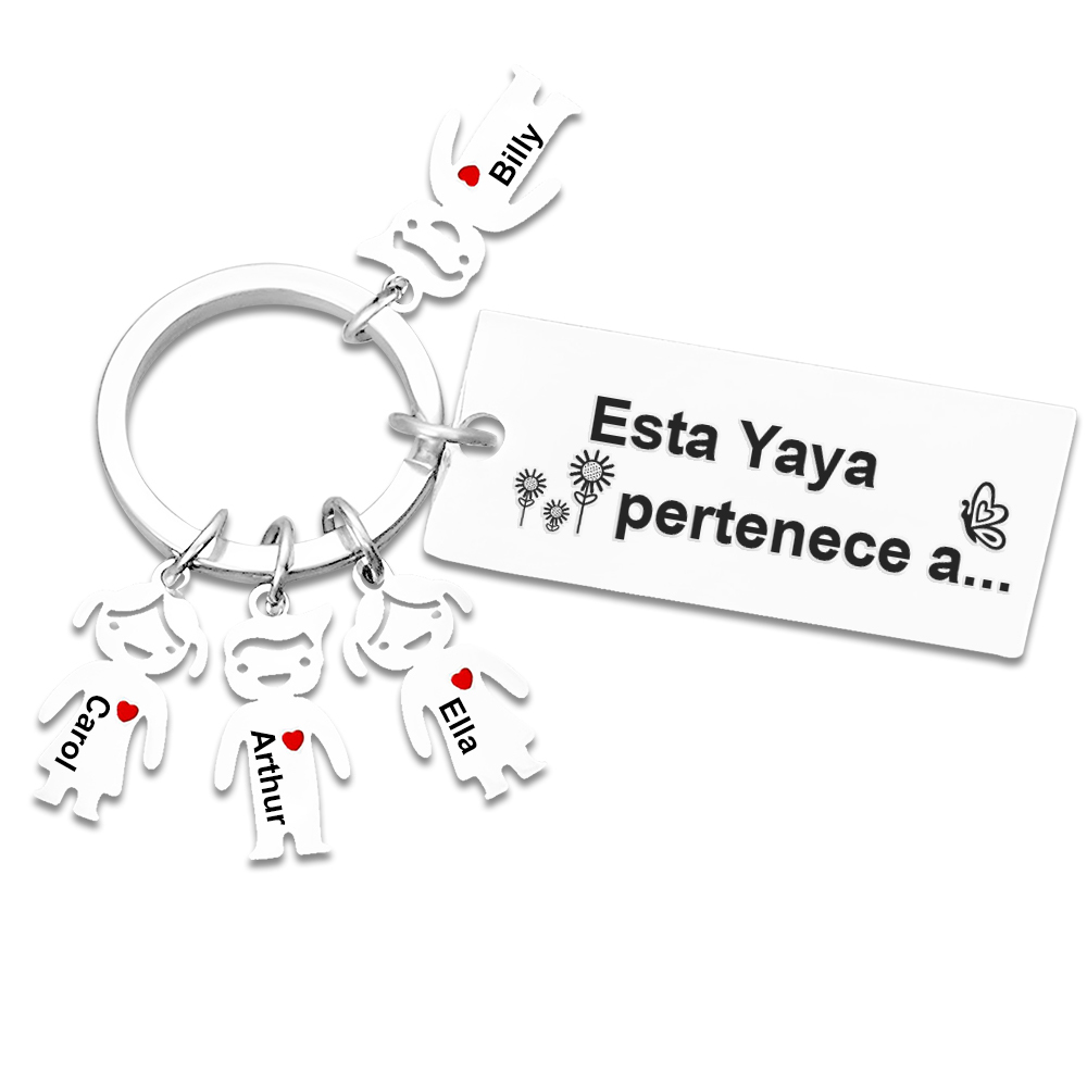 A mi abuela - Llavero "Esta Yaya pertenece a..." con 1-6 nombres personalizados en "niños"-Jessemade ES