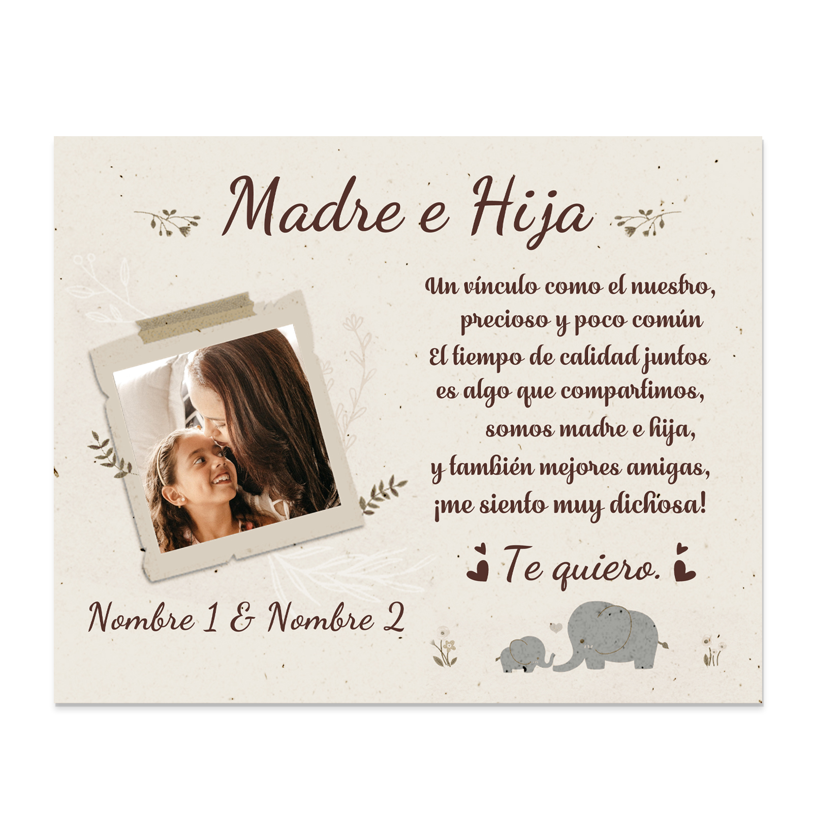 Madre e Hija-Lámina marco de madera 1 foto personalizada con texto