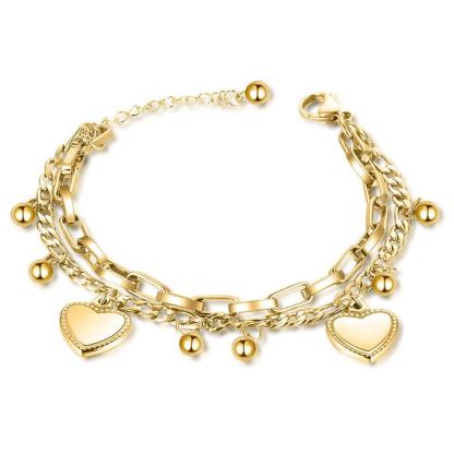 Pulsera de dobles cadenas con dije de corazón personalizada con 2 nombres-Jessemade ES