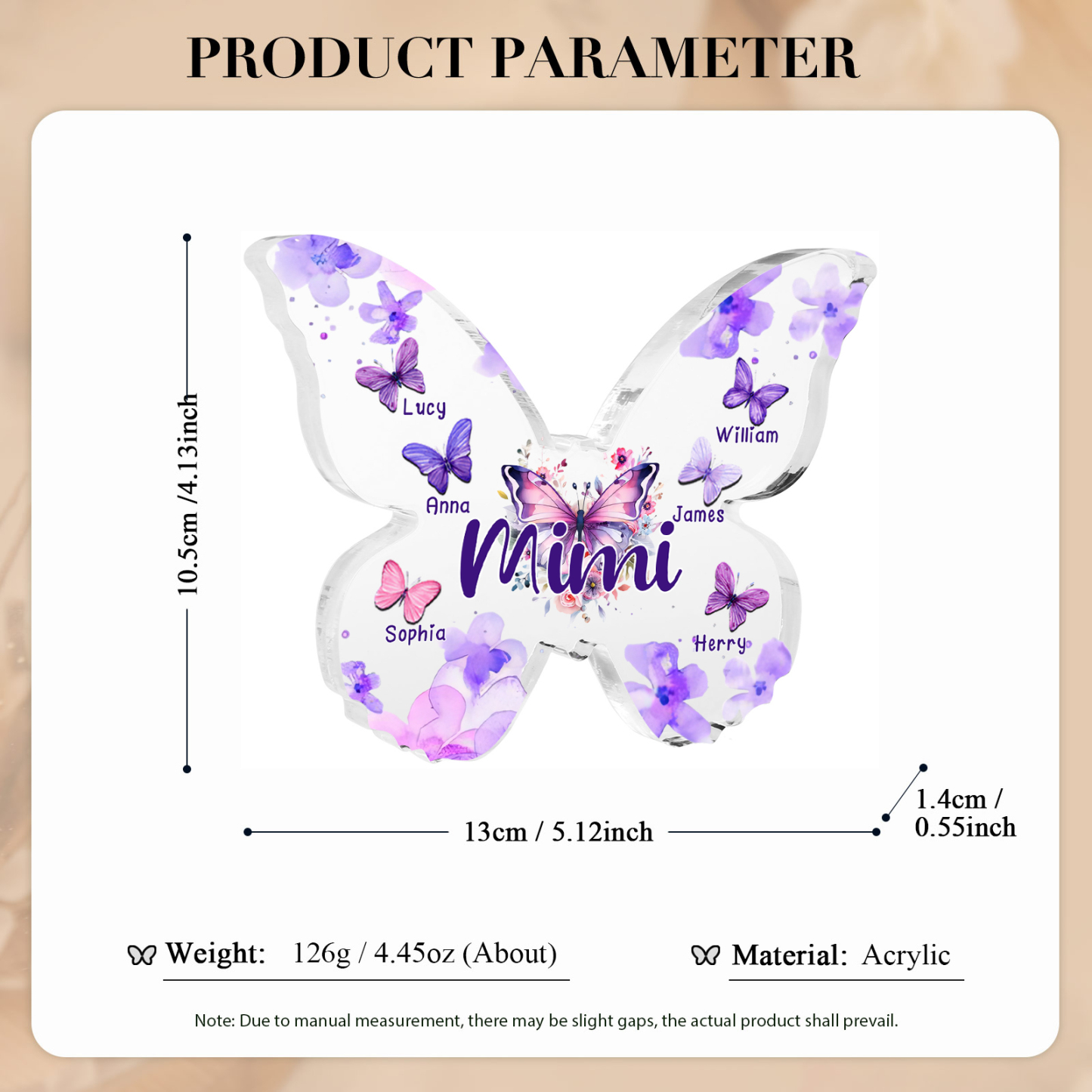 A mi mamá/abuela-Placa de acrílico "Mariposas" en forma de mariposa 6 nombres y 1 texto personalizados-Jessemade ES