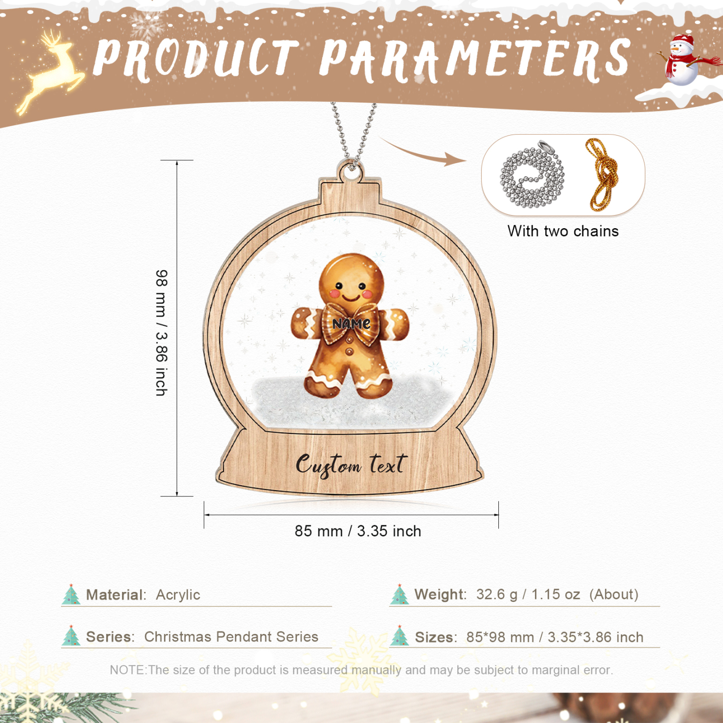 Navidad-Ornamentos Navideños de Acrílico Bola de Cristal 1 Nombre con Texto Personalizados