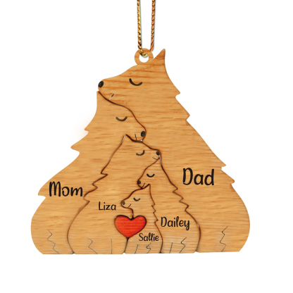 Navidad-Ornamento muñecos navideño de madera familia de zorros 5 nombres personalizados adorno del árbol-Jessemade ES