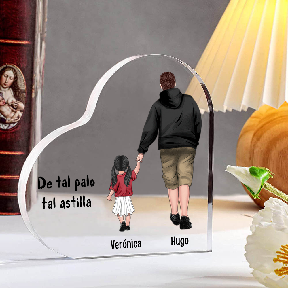 Placa de acrílico en forma de corazón papá e hija con 2 nombres personalizados-Jessemade ES