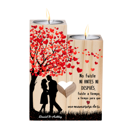 Candelero de siluetas de pareja de madera de dos piezas sin candela con 1 texto personalizado-Jessemade ES