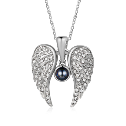 Collar de alas de ángel abiertas personalizado con 1 foto en proyección-Jessemade ES