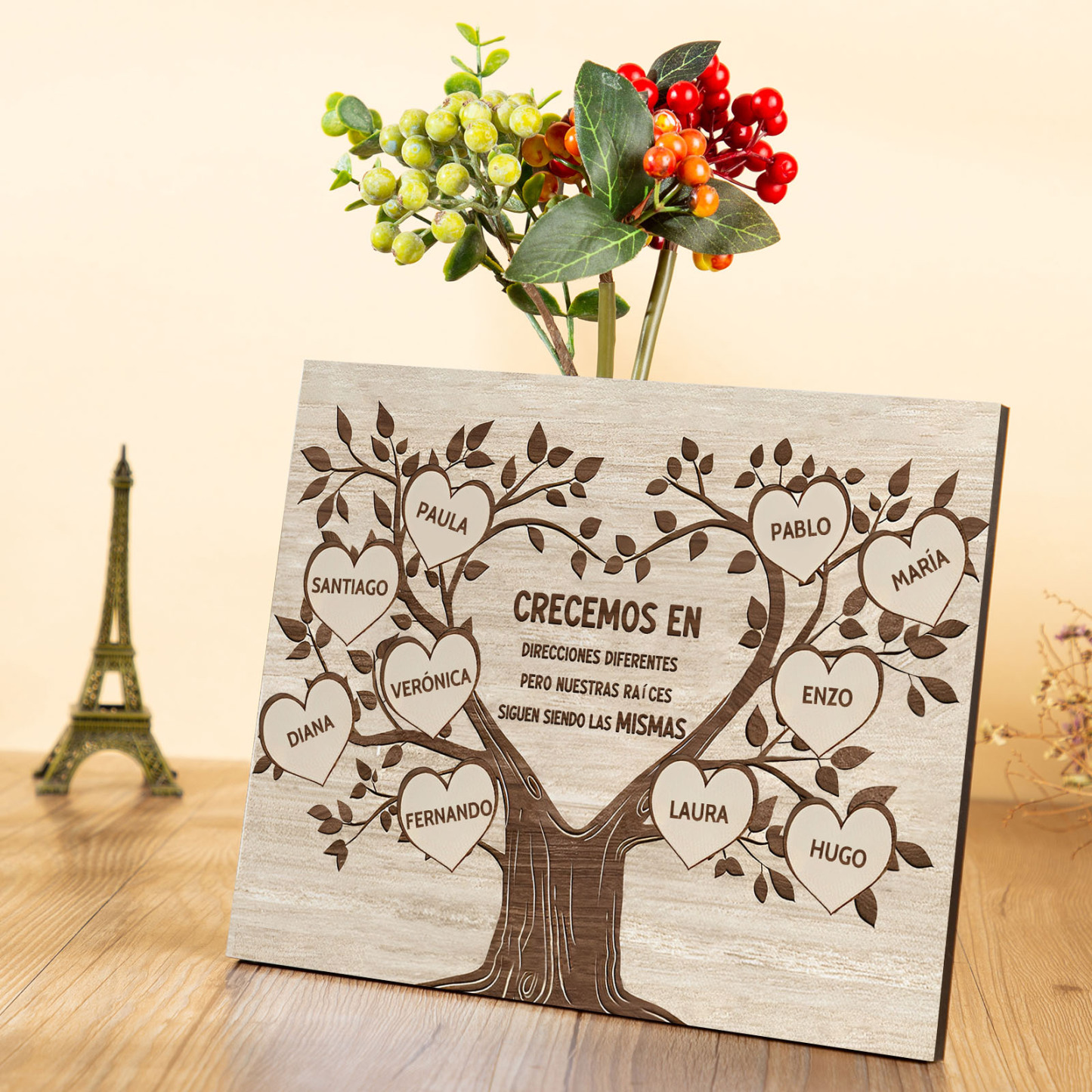 A mi familia-Lámina marco de madera Árbol de la Vida 10 nombres personalizados-Jessemade ES