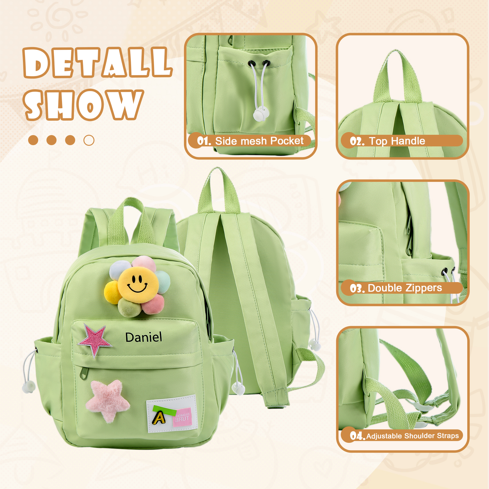 Mochilas escolares para niños con sol y estrellas - con nombre personalizado impreso