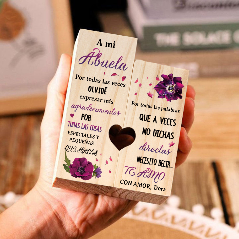 A mi abuela - Candelero de madera sin vela Flores 1 nombres personalizado