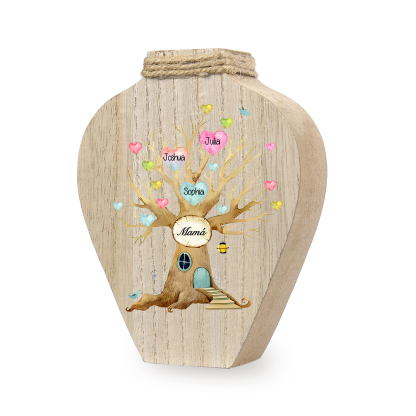 Florero de madera árbol de corazones 3 nombres personalizados con texto decoración del hogar-Jessemade ES