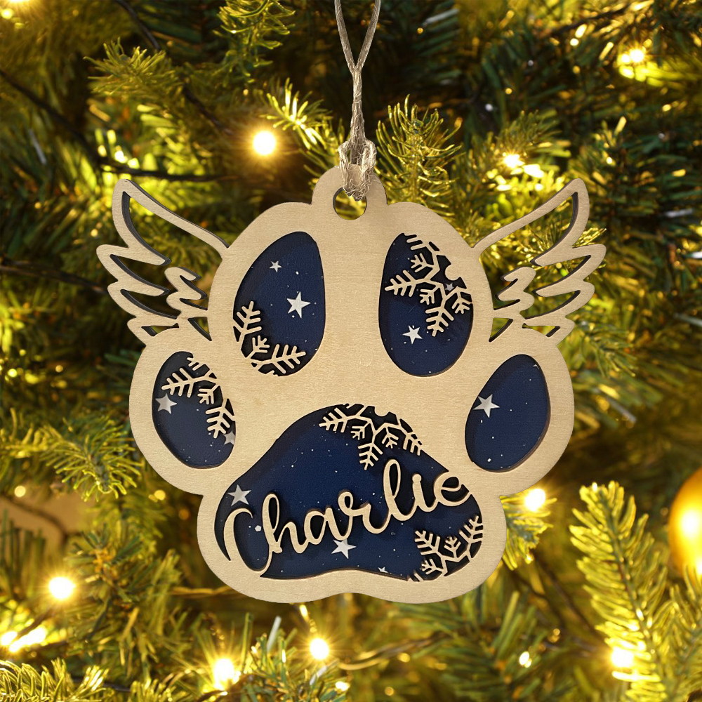 Navidad-Ornamento navideño de madera pata de perro con alas con 1 nombre personalizado