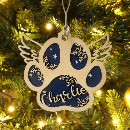 Navidad-Ornamento navideño de madera pata de perro con alas con 1 nombre personalizado