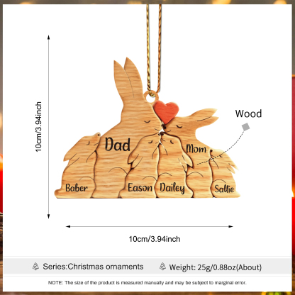 Navidad-Ornamento muñecos navideño de madera familia de conejos 6 nombres personalizados adorno del árbol-Jessemade ES