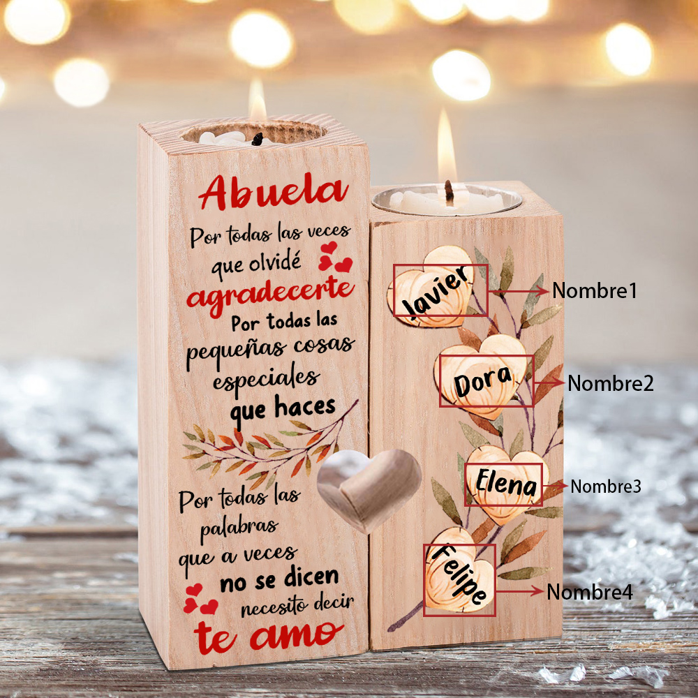 A mi abuela - Candelero de madera sin vela Corazones 4 nombres personalizados-Jessemade ES