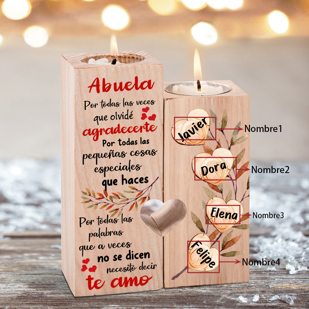 A mi abuela - Candelero de madera sin vela Corazones 4 nombres personalizados-Jessemade ES