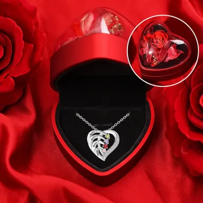 Collar para mujer de corazón de plata 925 con 4 nombres y 4 piedras de nacimiento personalizados