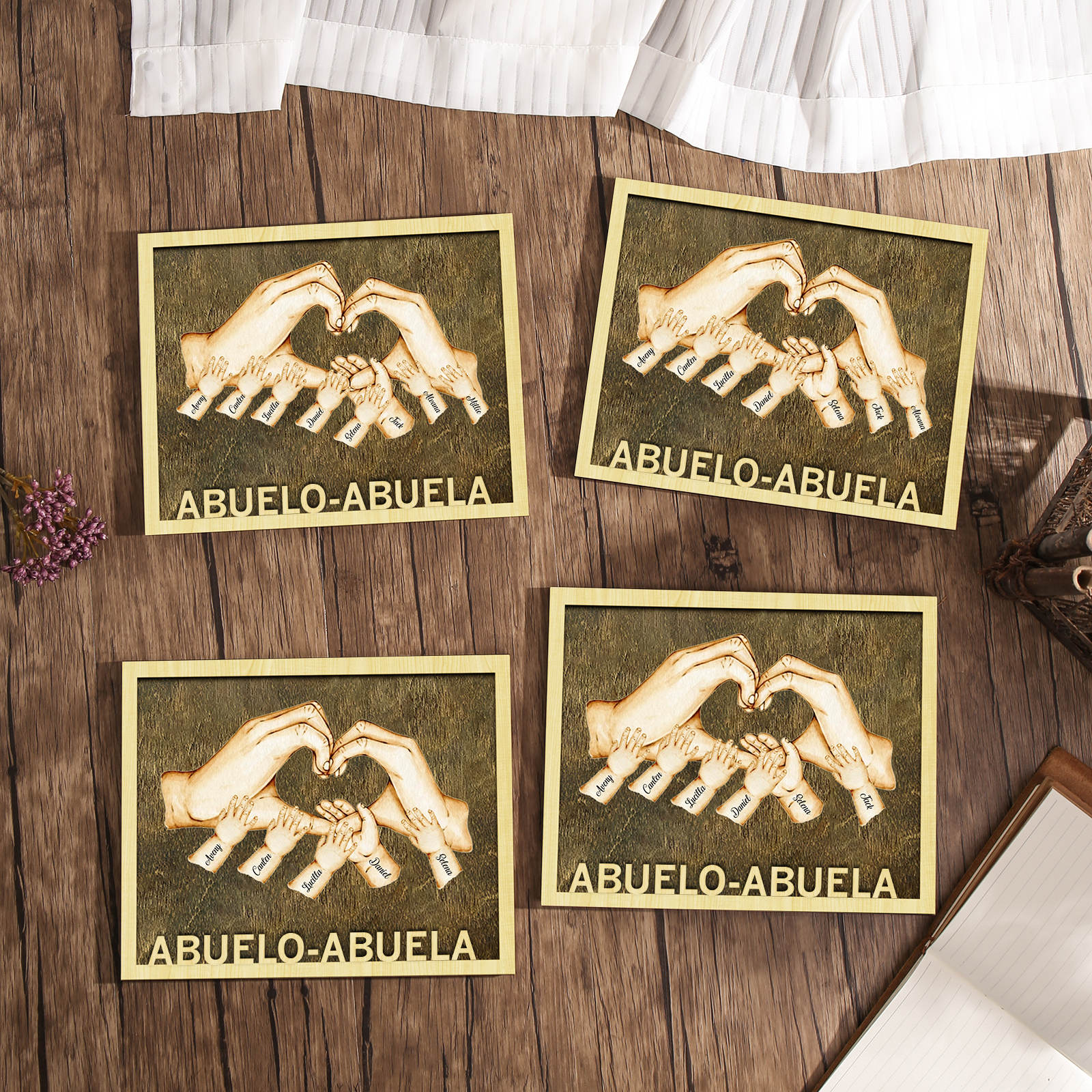 A mi abuela/abuelo-Adorno 2-8 nombres personalizados decoración de madera mano con mano-Jessemade ES
