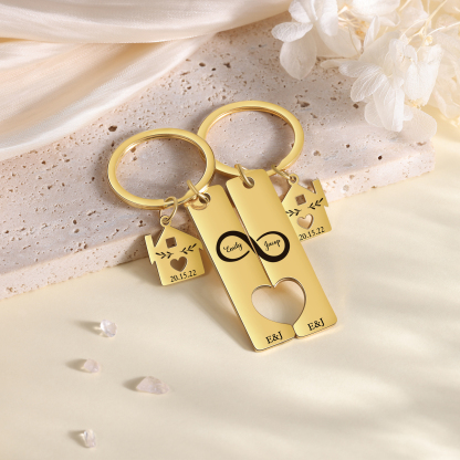 Llavero para pareja infinito 2 nombres, 2 letras personalizados con fecha dije de casa-Jessemade ES