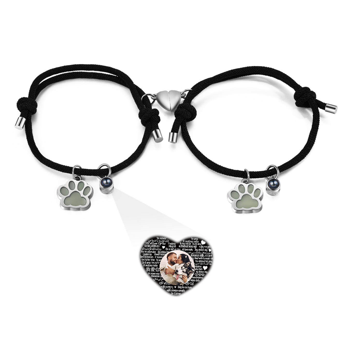 Pulsera para pareja con proyección de foto con dije de corazón magnético-Jessemade ES