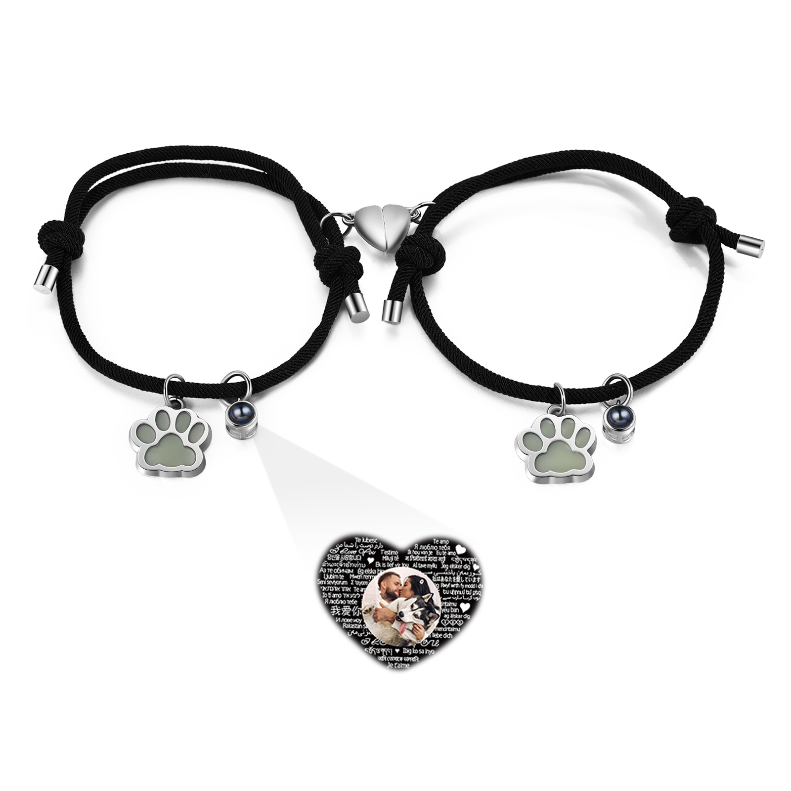Pulsera para pareja con proyección de foto con dije de corazón magnético-Jessemade ES