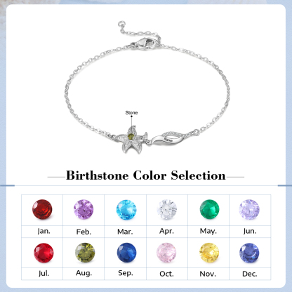 Pulsera con dije de estrella de mar para mujer personalizada con 1 nombre y 1 piedra de nacimiento-Jessemade ES