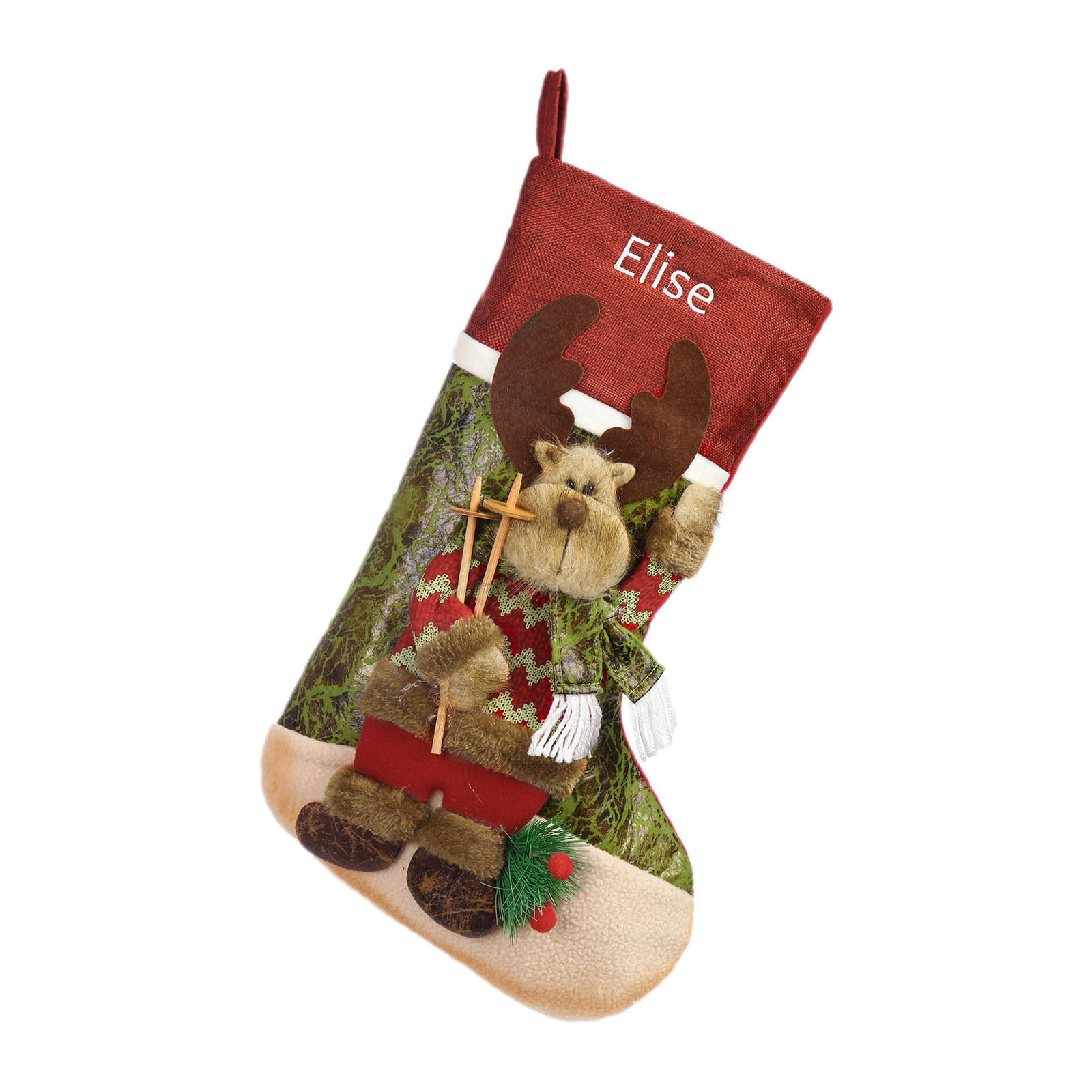 Adornos de medias navideñas con muñeco Bolsa de regalo 1 Nombre personalizado-Jessemade ES