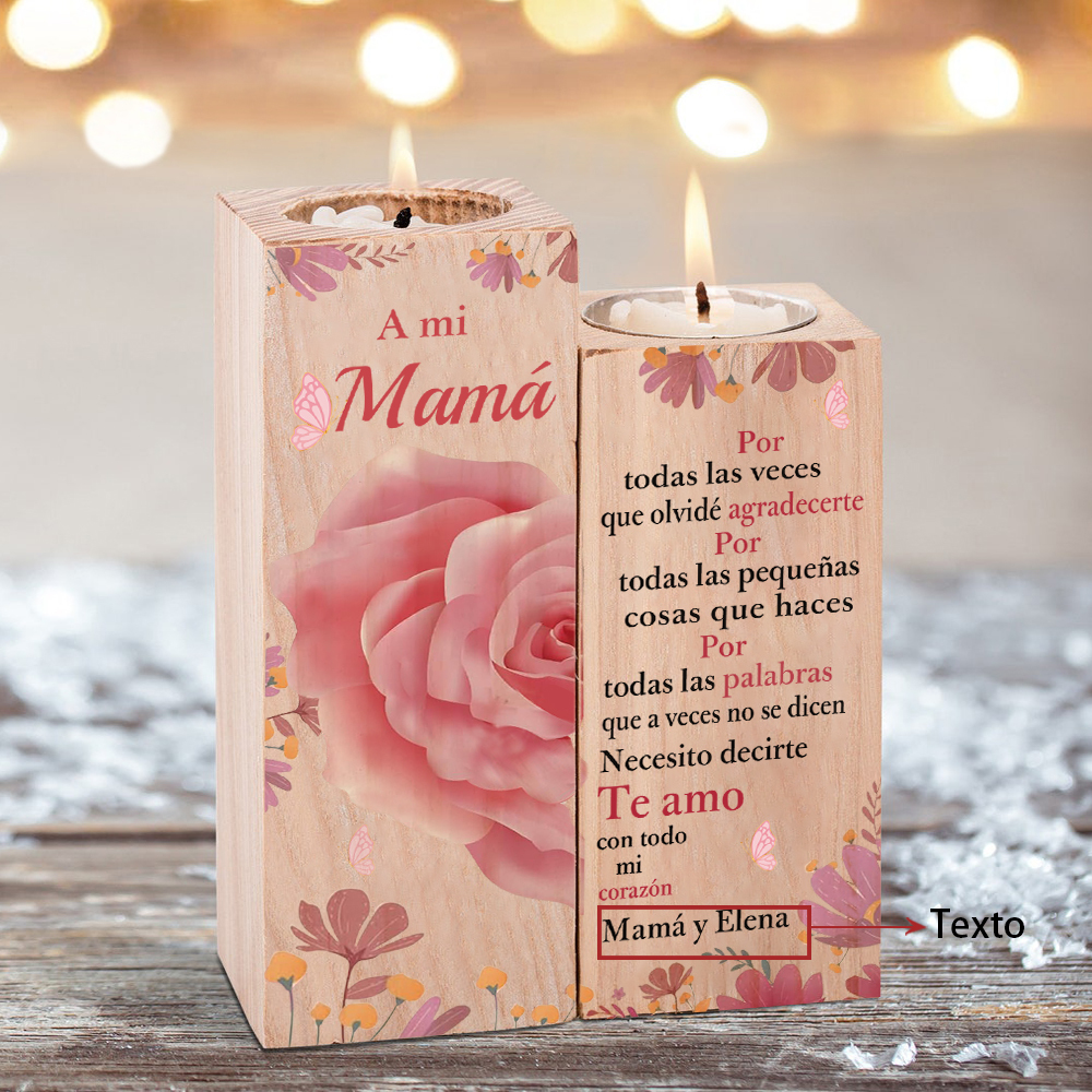 A mi mamá-Candelero de madera de dos piezas sin candela rosa 1 texto personalizado-Jessemade ES