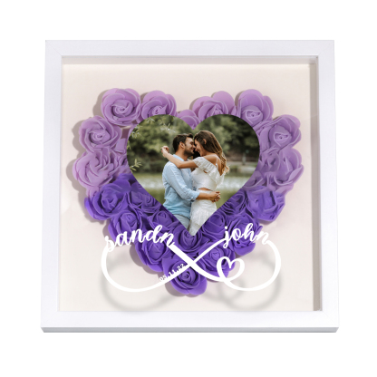 Marco con flores de madera para pareja foto, 2 nombres y fecha personalizados-Jessemade ES