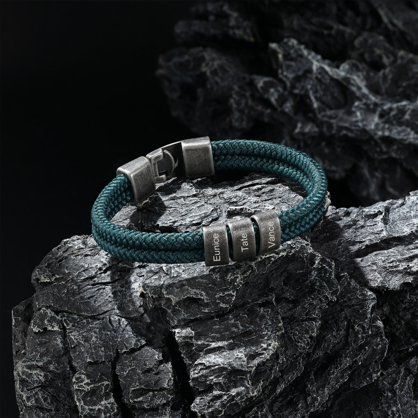 2-4 Nombres Personalizados Pulsera de Cuerda Verde Aros de Acero Inoxidable-Jessemade ES