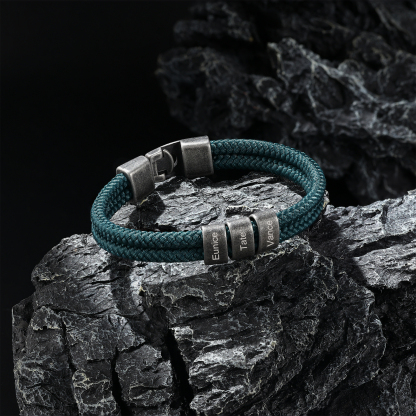 2-4 Nombres Personalizados Pulsera de Cuerda Verde Aros de Acero Inoxidable-Jessemade ES