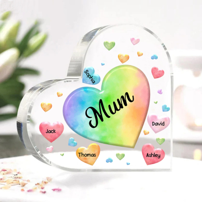 A mi mamá/abuela-Placa de acrílico "Corazones" en forma de corazón 5 nombres y 1 texto personalizados-Jessemade ES