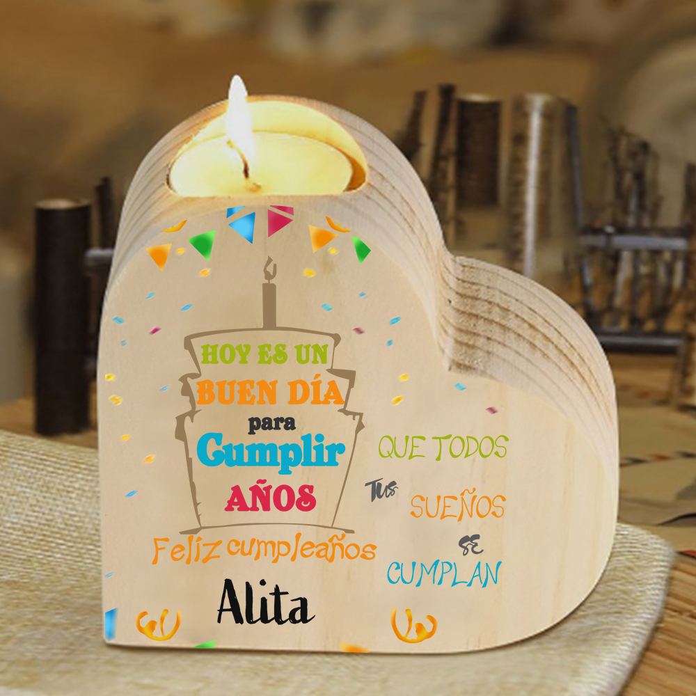 Cumpleaños-Candelero en forma de corazón con nombre personalizado-Jessemade ES