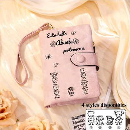 A mi abuela-Cartera, billetera con dibujos seleccionados 5 nombres personalizados monedero clásico para mujer | Jessemade