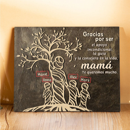 A mi mamá-Lámina mujer de árbol marco de madera personalizado con 4 nombres-Jessemade ES