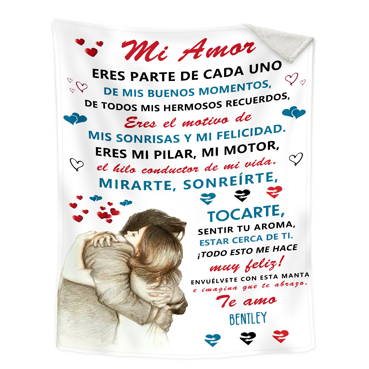 A mi amor-Manta de buen calidad con frase amoroso y personalizada con 1 nombre-Jessemade ES