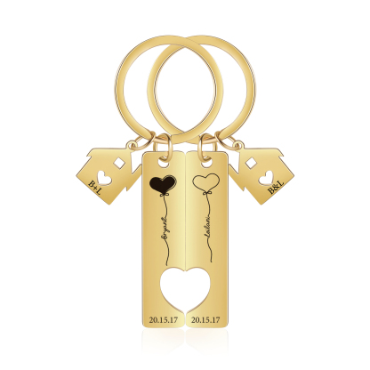 Llavero para pareja corazones 2 nombres, 2 letras personalizados con fecha dije de casa-Jessemade ES