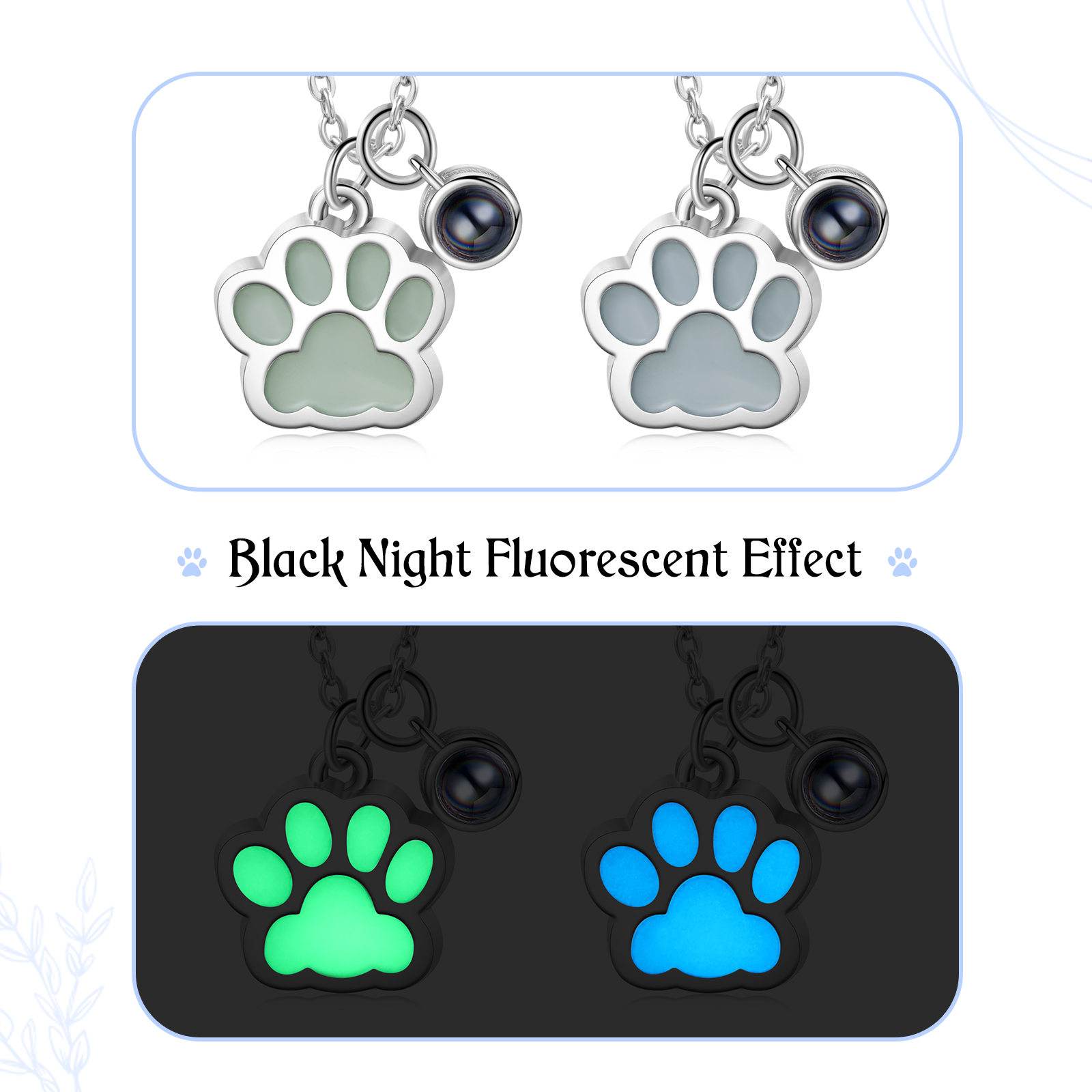 Collar para pareja de pata fluorescente con proyección de foto en color-Jessemade ES