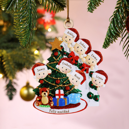 Navidad-Ornamentos con muñecos familia 7 nombres personalizados con te