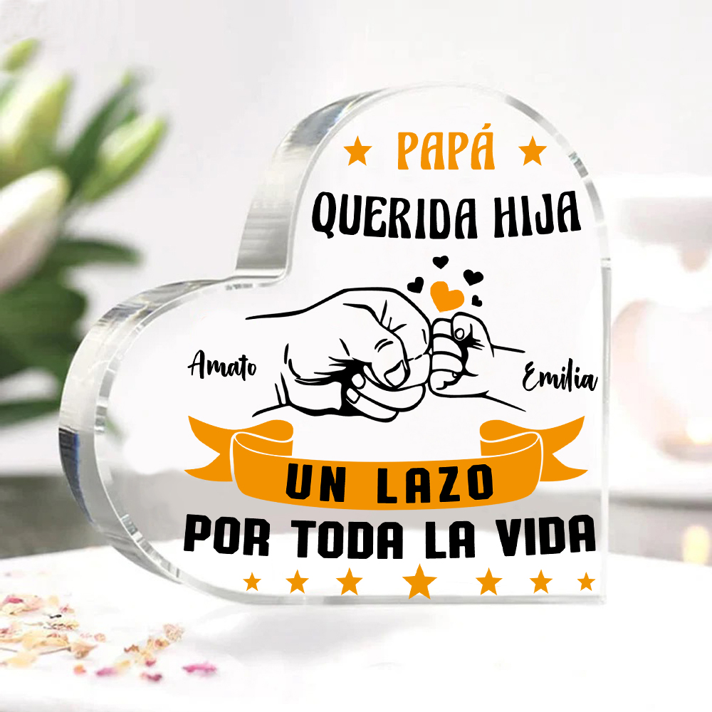 Placa de acrílico en forma de corazón puño con puño papá e hija con 2 nombres personalizados-Jessemade ES