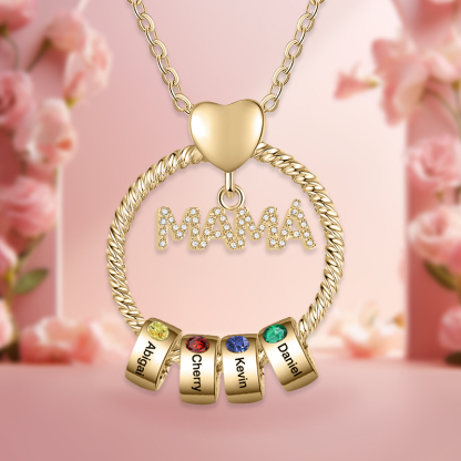 Collar 1-5 nombres y piedras de nacimiento personalizados con colgante de "MAMÁ" color oro | Jessemade-Jessemade ES