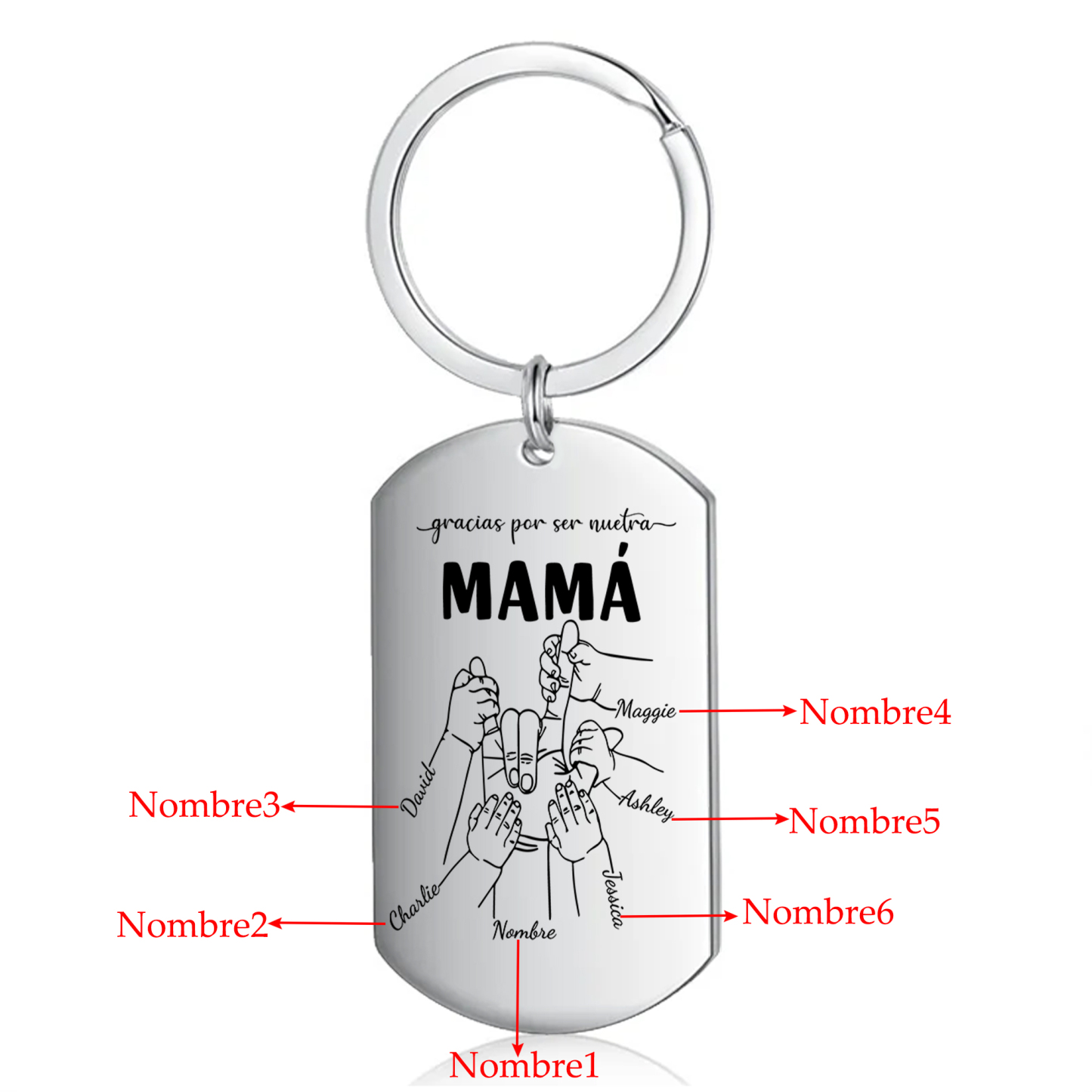 A mi mamá-Llavero 2-6 Nombres Personalizados "DEDOS COGIDOS"-Jessemade ES