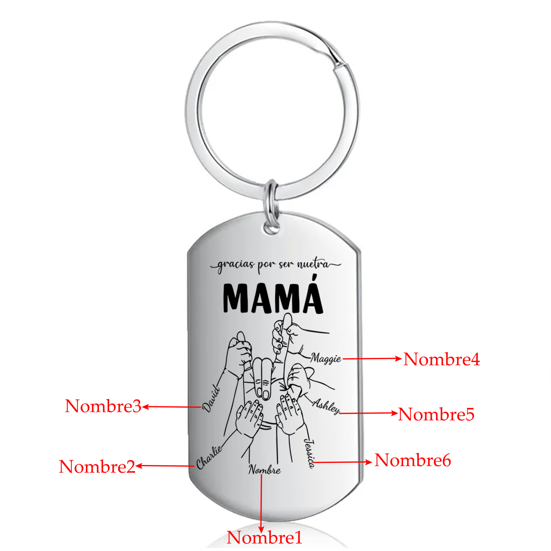 A mi mamá-Llavero 2-6 Nombres Personalizados "DEDOS COGIDOS"-Jessemade ES