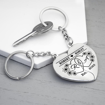 Llavero de corazón para pareja "Juntos un corazón completo" 2 nombres y 2 letras personalizados con año-Jessemade ES