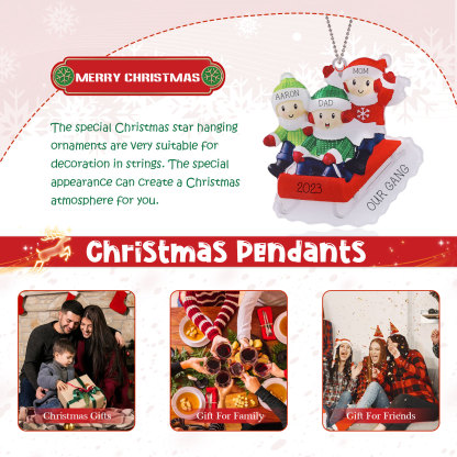 Navidad-Ornamentos Navideños de Acrílico Carro de Esquí 3 Nombres con Texto y Año Personalizados