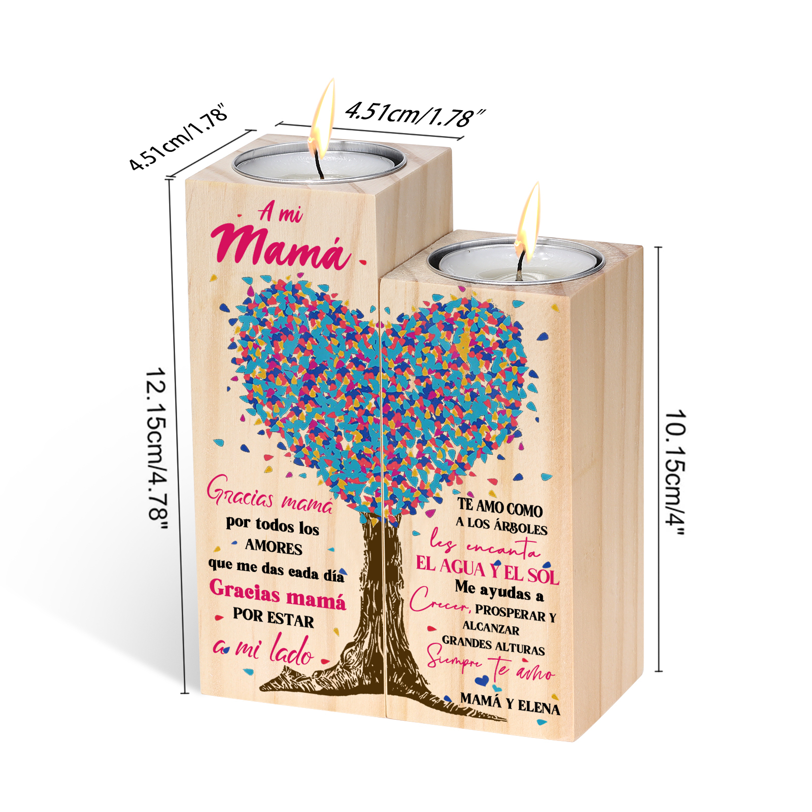 A mi mamá-Candelero de madera de dos piezas sin candela árbol de la vida 1 texto personalizado-Jessemade ES